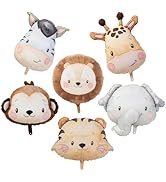 6 Pcs Animal Balloons,Jungle Safari Foil Balloons for Zoo Wildlife Theme Birthday Party Decoratio...