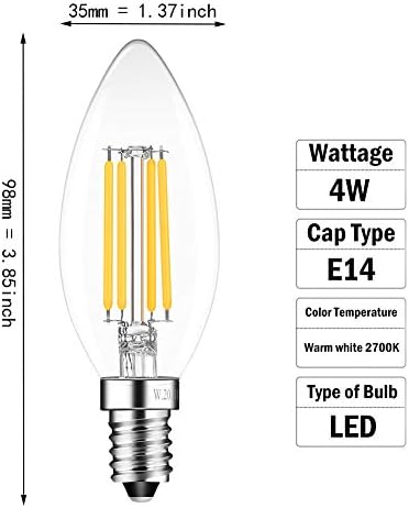 Sokkldccd E14 4W LED Candle Light Bulbs, 40W Incandescent Bulb Equivalent, 2700K Warm White, 400lm, Non-Dimmable, Pack of 2