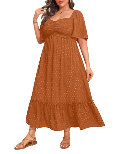 Image of Plus Size Summer Dresses - Maxi Casual Wedding Guest Graduation Easter Long Dress with Pockets