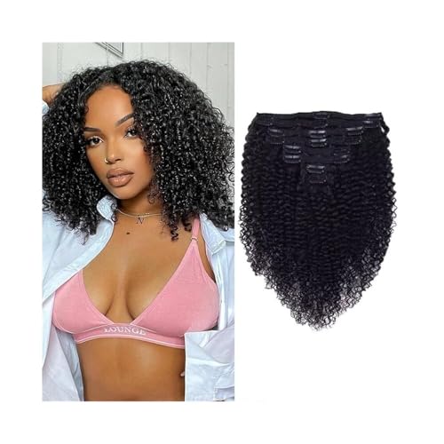 Extensiones de cabello brasileño Remy rizado afro de 14 pulgadas y 120g con clips