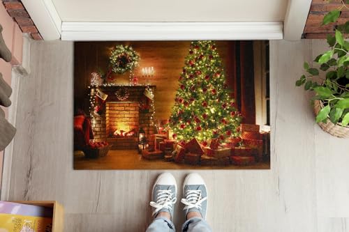 Tapis résistant maintien de la propreté 60x40cm paillasson sapin de Noël