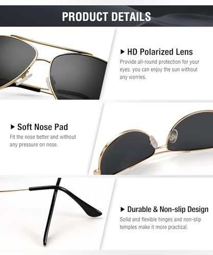 Image of KALIYADI Polarized Aviator-Sunglasses-for-Men Women Mens-Sunglasses: Lightweight Polit Sun Glasses Upgraded UV400 for Driving