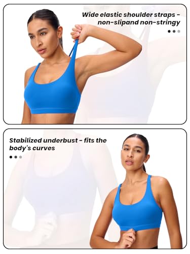 Image of Women's Strappy Sports Bras Light Compression Crop Criss Cross Back Padded Workout Yoga Bra Supportive U Neckline