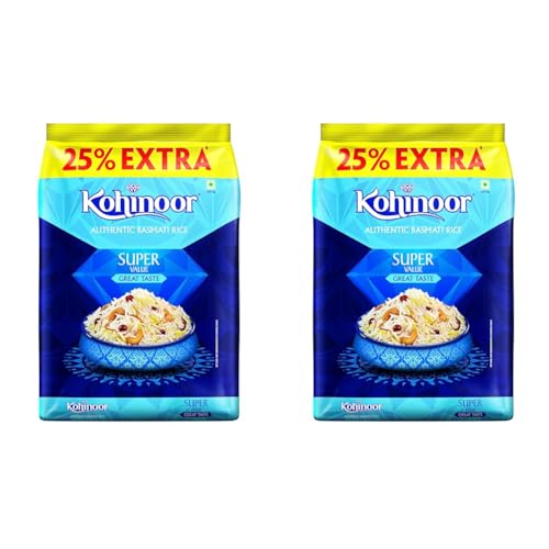 Image of Kohinoor Super Value Basmati Rice, 1 Kg + 25% Extra | Authentic Basmati Rice (Pack of 2)