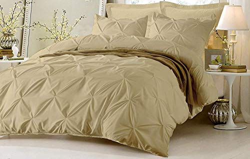 Ru Bedding Pinch Comforter Set & Two Pillowshams 100% Cotton 600 Thread Count Tuffed Pattern Pintuck Decorative Comforter For Living Room & Best For Gift.!(Oversized King,Taupe (3 Piece) #TOP4