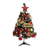 Mini-Weihnachtsbaum mit Lichtern, Kugeln und Schleife, Tischdekoration, Baum für drinnen und draußen, Party, Zuhause, Schlafzimmer, Büro, Kamin, Bauernhaus, Wohnung, saisonale Winterdekorationen