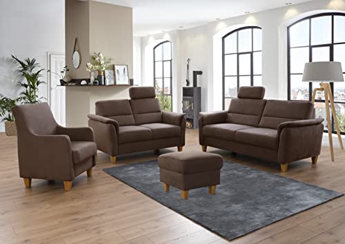 CAVADORE 3er-Sofa Palera mit Federkern / Kompakte Dreisitzer-Couch im Landhaus-Stil / inkl. 1 Kopfstütze / 179 x 89 x 89 / Mikrofaser, Braun – Bild 3