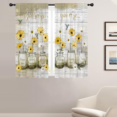 Coxila Yellow Floral Window Curtains for Bedroom 42 x 63