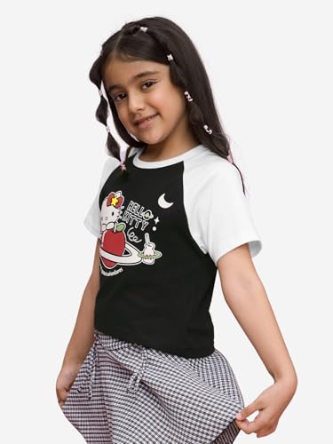 Image of The Souled Store Girls Cotton Regular Hello Kitty: Sweet Space Round Neck Short Sleeves and Graphic Printed T-Shirts
