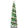 5FT Pop Up Christmas Tree with Timer 60 Warm White & Multi Color Fairy Light 3D Star 15 Ball Ornament, Green Sliver Tinsel Christmas Tree Slim Pencil Xmas Tree Home Office Holiday Decor Indoor Outdoor