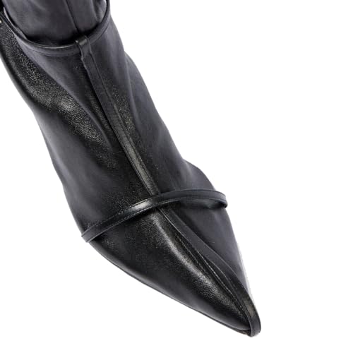 Arqa Leather Sock Boots for Women Closed Pointed Toe Kitten Heel Ankle Boot with Buckle Strap Pull-on Dress Booties2