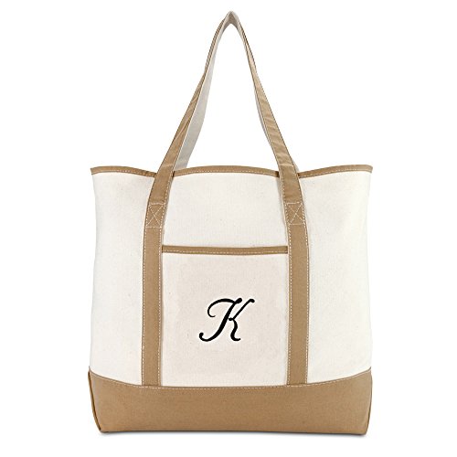 Bolso tote natural para mujer de DALIX, color marrón con monograma letra A-Z miniatura 3