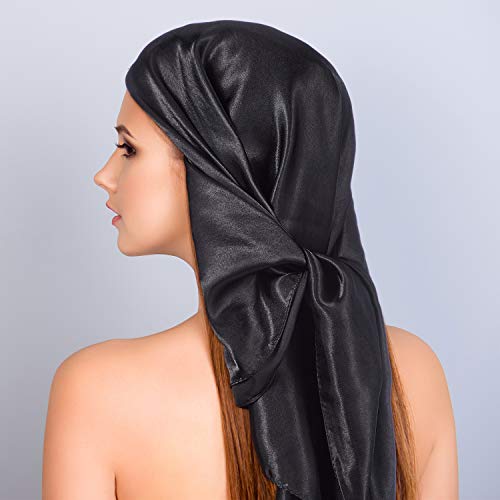 SATINIOR 35 Inch Silky Head Scarf 2 Pcs Large Square Neck Scarf Sleeping Hair Wrapping Satin Bandana for Women4