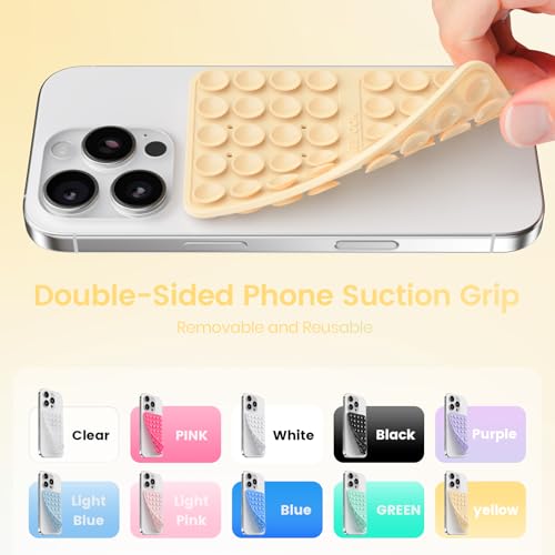 Image of Klearlook Silicone Suction Cup Phone Case Mount Double Sided, Sticky Phone Grip for 6.1-7.2 inch Phones, Phone Accessories Hands-Free Strong Grip Holder for Selfies and Videos, Baby Yellow