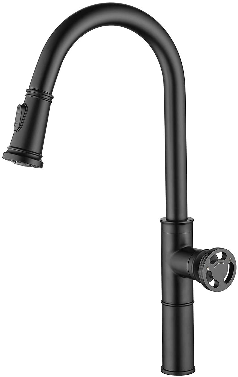 Rubinetti per lavello da Cucina Rubinetto per lavello in Stile Industriale Miscelatore per lavabo in Ottone con Estraibile, Miscelatore per Acqua Calda e Fredda con Maniglia Singola, Gorgogliatore 2