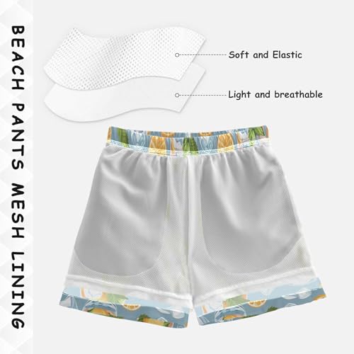 Boys Swim Trunk Quick Dry Orange Juice Glass Pattern Board Shorts Swimwear 6-14T4