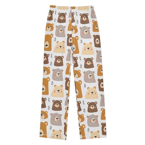 ALAZA Bear Pattern Cute Design Fabric Pajamas Bottoms with Pockets Comfy Pjs Sleepwear Elastic Waistband Pajamas Pants Lounge Pants for 6-14 Years