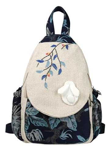 Image of Small Canvas Backpack, Retro Boho Washed Hippie for Women Daily Commute (Rabbit Decorations)