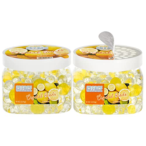 Cleace Odor Eliminator Gel Beads, Crystal Beads Air Freshener | Long Lasting For Bathrooms, Cars, Gym, Boats, House, Rvs & Pet Areas - 8 Ounce, 2 Pack (Lemon) #TOP21
