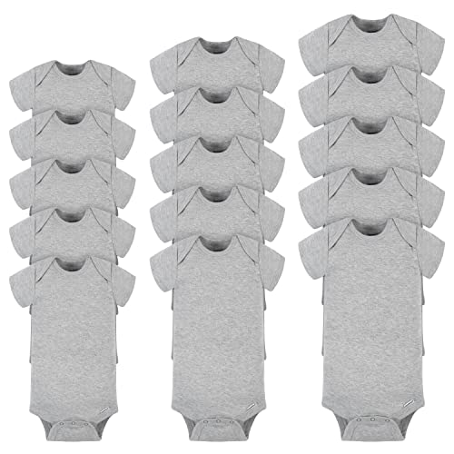 Image of Gerber Baby Neutral 15 Multi Size Onesies Brand Bodysuits, Grey Heather, (0-3M, 6M, 9M)