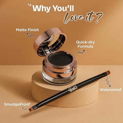 Image of Glam21 2-in-1 Eyebrow Powder & Gel Eyeliner | Intense Black Color | Quick Drying & Lasts 24 hrs | Smudge & Water Proof |Quick-Dry | Dual-Ended Brush | Inbuilt Mirror for Touch-up |4gm