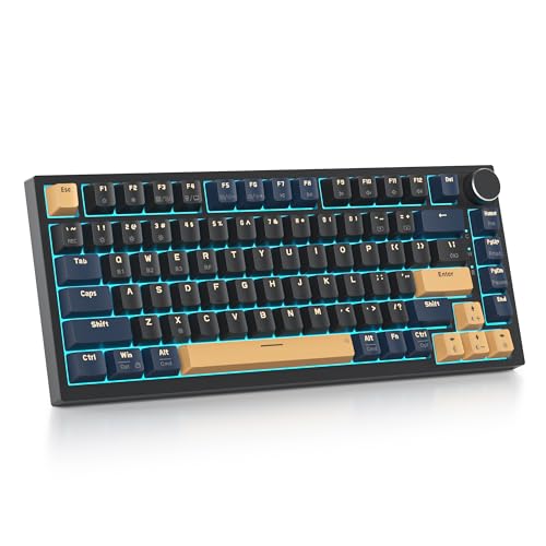 Image of 75% Wireless Creamy Mechanical Keyboard, Hot Swappable Custom Keyboard, RGB Backlit Gasket Gaming Keyboard, 2.4G /BT5.0 /USB-C Mechanical Gaming Keyboard, Pre-lubed Linear Gray Cream Switches