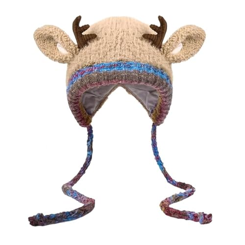 Photo de Christmas Antler Hat,Creative Antler Hat & Bag,Festive Reindeer Knitted Christmas Beanie Winter Gift (Khaki,Taille Unique)