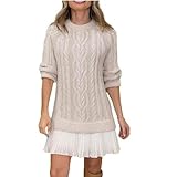 Mühelose Vielseitigkeit für Tag und Nacht: Mit diesem unverzichtbaren Minikleid mit Rundhalsausschnitt und Zopfmuster aus Strick können Sie nahtlos von lässigen Besorgungen am Tag zu Abendveranstaltungen übergehen. Kombinieren Sie es mit Stiefeln und einem Schal für einen entspannten Look oder mit High Heels und Schmuck für einen eleganten Auftritt.