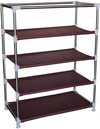 Image of Multipurpose Portable Folding Shoe Racks for Home Organizers with Water-Resistant Metal Collapsible Shoe Stand (4 Shelf, Maroon)