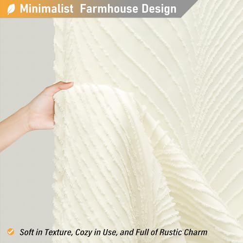 BTTN Cream/Beige Boho Tufted Leaves Textured Striped Shower Curtain, 72x72 by BTTN - Used condition - Image 4