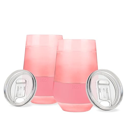 Image of Host Freeze XL Double Wall Insulated Stemless Wine Glasses with Lids, Freezable Tinted Travel Beverage Cups, On the Go Chiller Tumblers, Outdoor Gifts for Women, Moms, 12 oz, Set of 2, Pink Blush