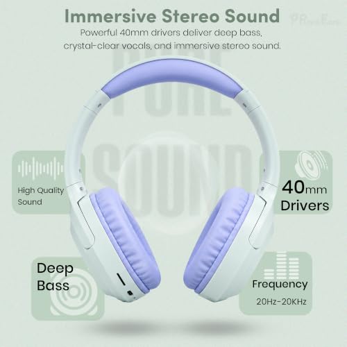 Image of PunnkFunnk BeatXtra Lite Premium Wireless Bluetooth Headphones V5.3, Over Ear Stereo Headset with Built-in Microphone, 40mm Drivers, AUX Mode, Comfortable Cushions, Up to 250 Hours Standby (Blue)