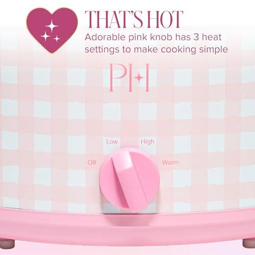 Image of Paris Hilton 6-Quart Manual Slow Cooker, Features Three Settings (Low, High, Warm), Naturally Nonstick and Dishwasher Safe Stoneware Insert, Family Sized Capacity, Gingham Pink