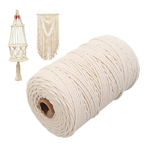 Macrame Cotton Cord, 4 Ply Twisted Macrame Yarn, Natural Cotton Cord Perfect Macrame Supplies for Macrame Plant Hangers DIY Crafts (Natural White, 5mm*109Yards)