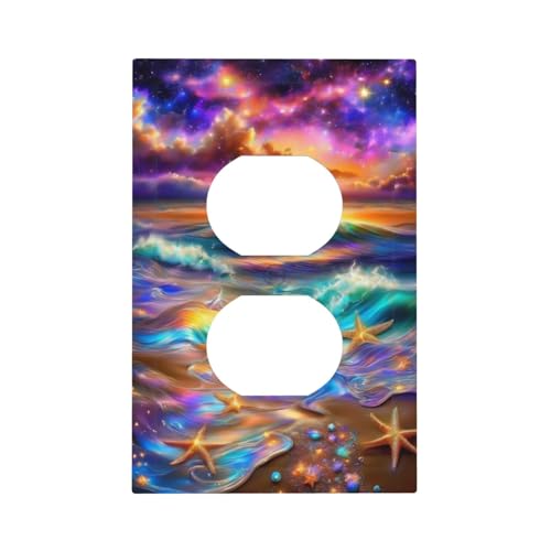 Decorative Outlet Covers Colorful Sunset Starfish Beach Shells 1 Gang Duplex Light Switch Cover Plate Wall Plates for Electrical Outlets Switchplate Faceplate for Bathroom Bedroom Decor