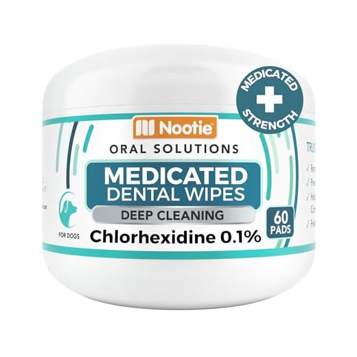 Nootie Medicated Dental Wipes for Dogs, Cleans Teeth and Freshens Breath for Dogs - Prevents Plaque and Tartar Dog Oral Care, 60 Count