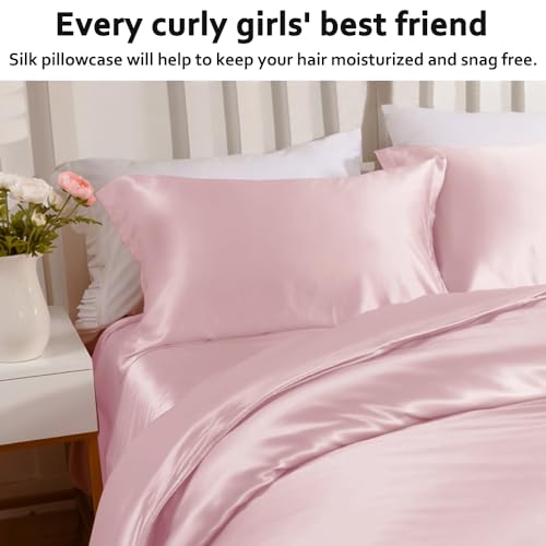 Silk Pillowcase for Hair and Skin with Hidden Zipper, Ravmix Both Sides 21Momme Mulberry Silk Cooling Pillow Case Standard Size 20×26inches, 1PCS, Soft Pink