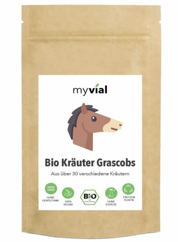 Herbes biologiques Herbe Cobs 3 kg Friandises pour chevaux, moutons, rongeurs, foin avec 30 herbes différentes en provenance d'Allemagne – Granulés d'herbes avec graines d'herbe