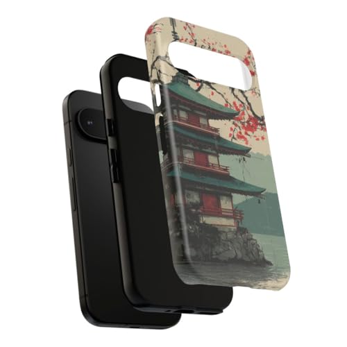 Coque rigide Pixel 9 Pagode Japon soleil rouge et mat - 3