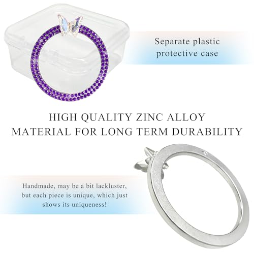 Image of DXNQ 2PCS Bling Ring Emblem, Sparkling Butterfly Car Buttons and Knobs Ring, Girly Butterfly Diamond Car Engine Start Button Cover, Key Ignition Knob Rings Decoration for Women (Purple, Double Row)