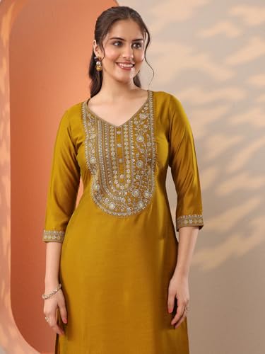 Image of Libas Yoke Design Silk Straight Kurta for Women Suit