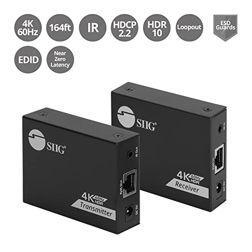 Siig 4K Hdmi Extender Over Cat6, 164Ft, Ir Passthrough & Video Loop-Out, Hdcp 2.2, 5.1 Channel Audio, Auto Downscaling, Esd Protection, Splitter-Compatible With Extra Hdmi Output (Ce-H27K11-S1) #TOP1