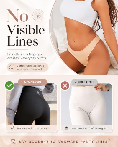 Image of CUTE BYTE Cotton Thongs for Women 6 Pack Breathable Soft Underwear Panties