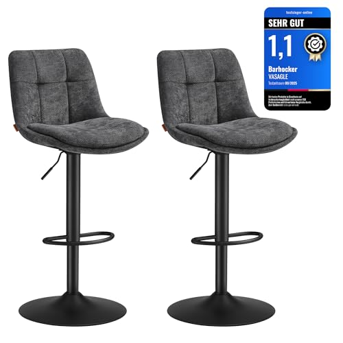 VASAGLE Barhocker 2er Set, Barstühle höhenverstellbar, drehbare...