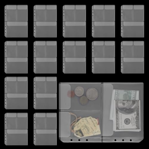 15 Pcs A5 Binder Pockets,6-Hole No Zipper Folders for 6-Ring Binder,Waterproof Planner Inserts Document Sleeves,PVC Page Protectors for A5 Notebook Inserts,Planners,Loose Leaf Storage(Triple Pocket)