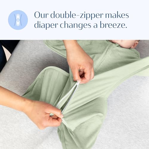 Image of SleepingBaby Zipadee-Zip Transition Swaddle - Cozy Baby Swaddling Blanket with Zipper Convenience - Roomy Wearable Blanket for Easy Diaper Changes - 12-24 Month - Zen Garden Green Heather