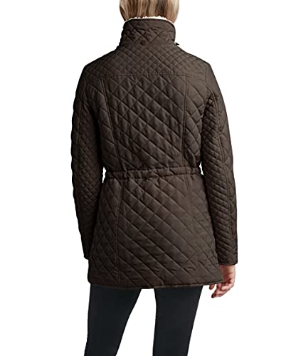Laundry By Shelli Segal Women's 3/4 Quilted Faux Shearling Jacket With Hood, Rich Taupe, X-Large #TOP3