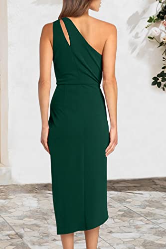 Prettygarden Women's One Shoulder Ruched Bodycon Dress 2023 Summer Cutout Slit Wrap Party Cocktail Midi Dresses (Green,Medium) #TOP7
