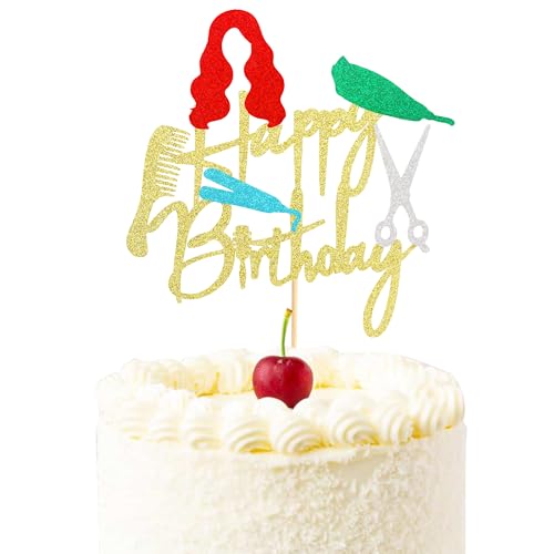 Arthsdite 1Pc Barbershop Happy Birthday Cake Topper Hairstylist Haircut Barber Shop Cake Decor Hairdresser Cosmetologist Salon Birthday Party Decoration Supplies