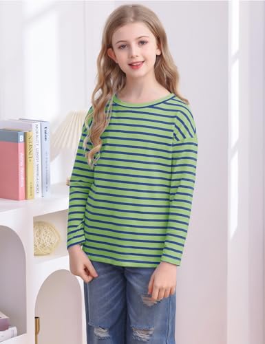Image of Fanway&EC Girls Casual Long Sleeve T Shirts Basic Crewneck Striped Tunic Blouses Tops